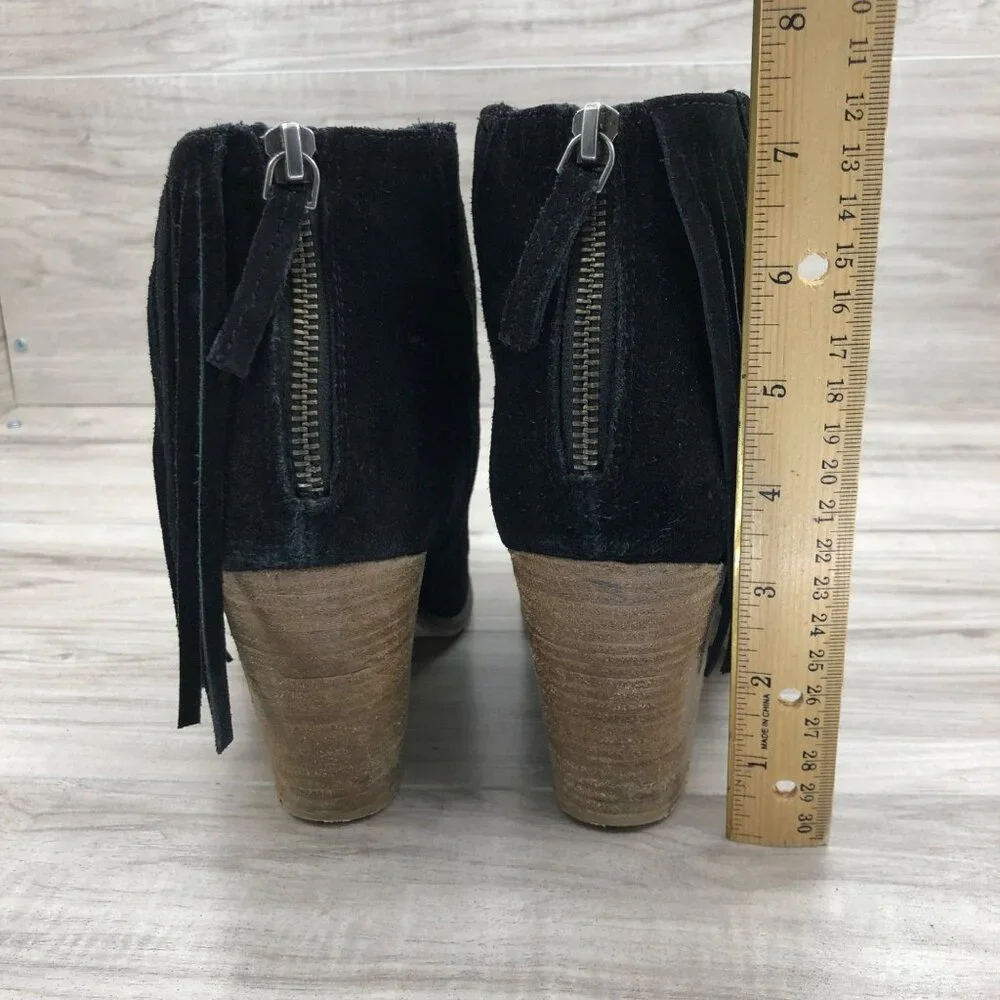 Steve Madden Ankle Boots Womens 8 Black Suede Leather Fringe Zip Booties